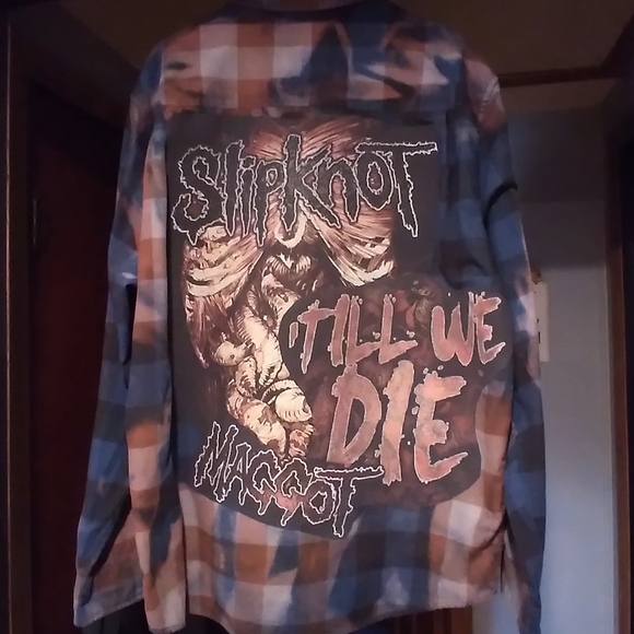 Handmade Tops - Upcycled Bleached Flannel Shirt W/ Vintage SLIPKNOT back Patch
